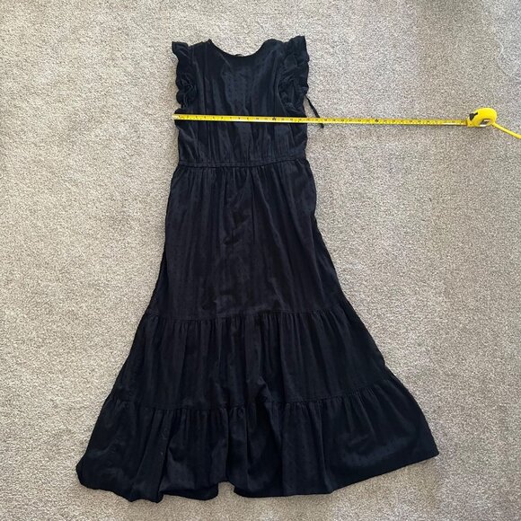 SOLDBlack Milkmaid Ruffle Dress Full Length Buttons Embroidered Polka Dots - Picture 9 of 10